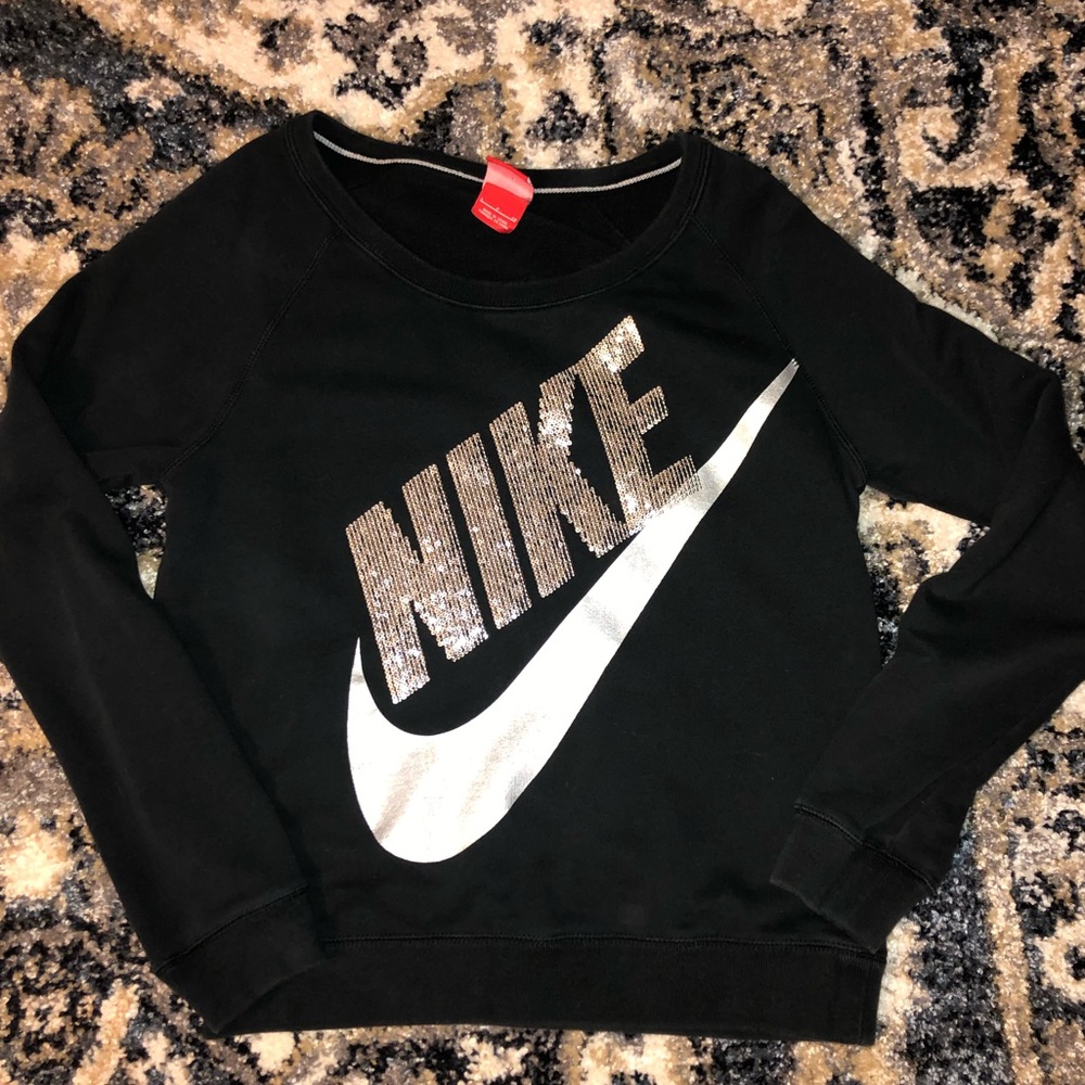 Nike Black and Silver Crewneck